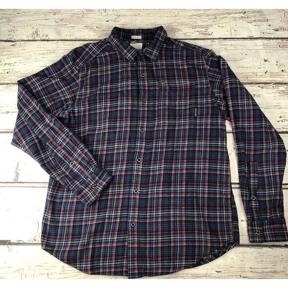 Columbia Shirt Mens Medium Blue Red Flannel Plaid Button Up Regular Fit‎ Comfort - Picture 2 of 10